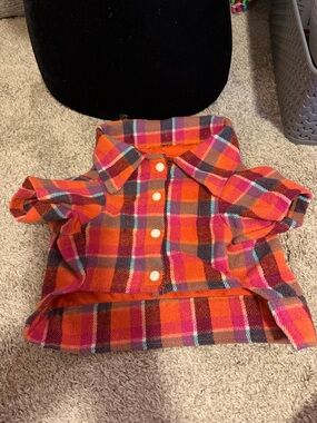 Plaid Button-Up Dog Shacket in Orange and Pink